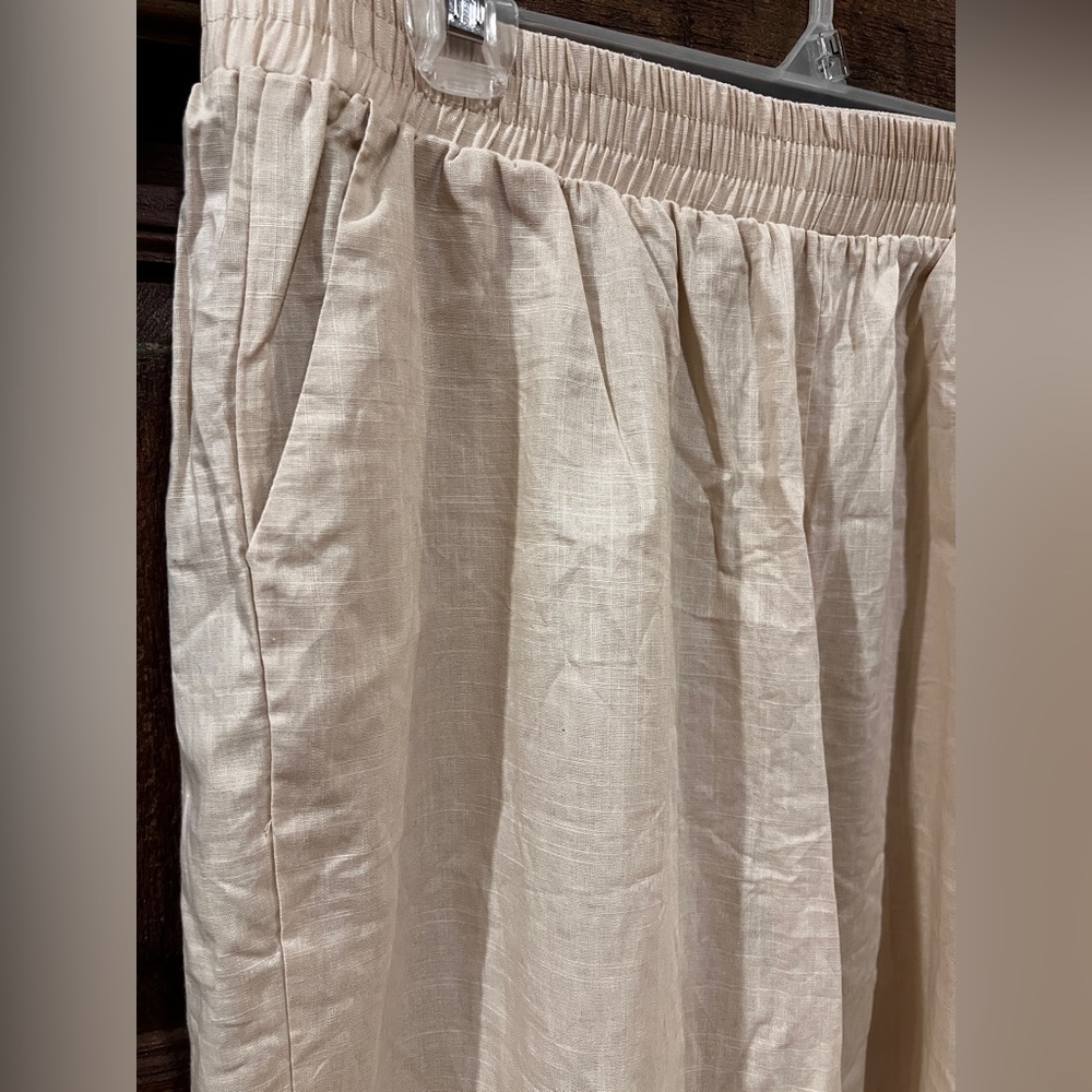 Women’s Light Cream Linen-Like Wide-Legged Pants Size XL - Picture 3 of 7